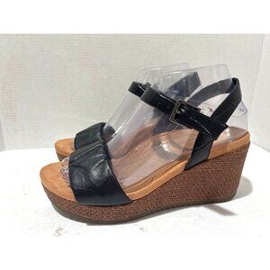 Vionic Womens wedge sandals black foot band Eileen croco ankle strap size 7